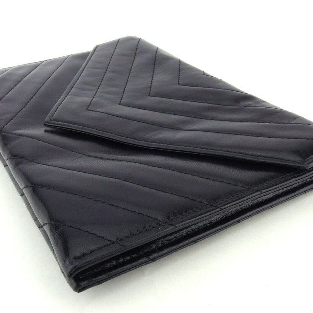 SAINT LAURENT clutch bag V-stitched leather Auth USED Q618 - Picture 4 of 8